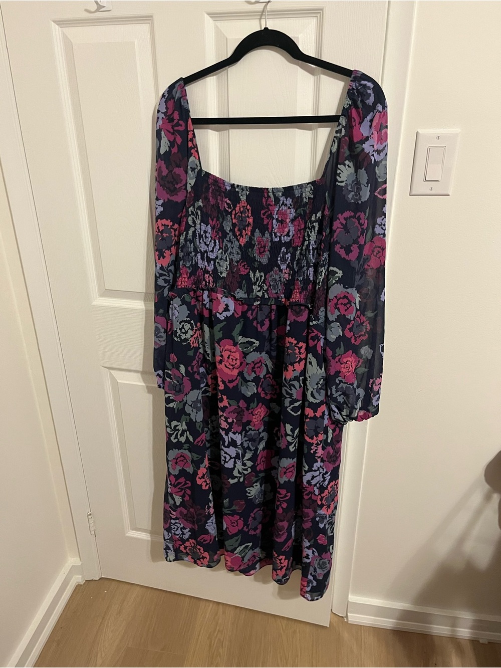 Addition Elle 3X Floral Smocked Midi Dress Long Sleeve - Picture 10 of 10